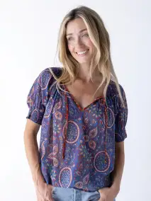 April Top - Blue Mauve Floral
