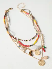 Layered Stone Charm Necklace