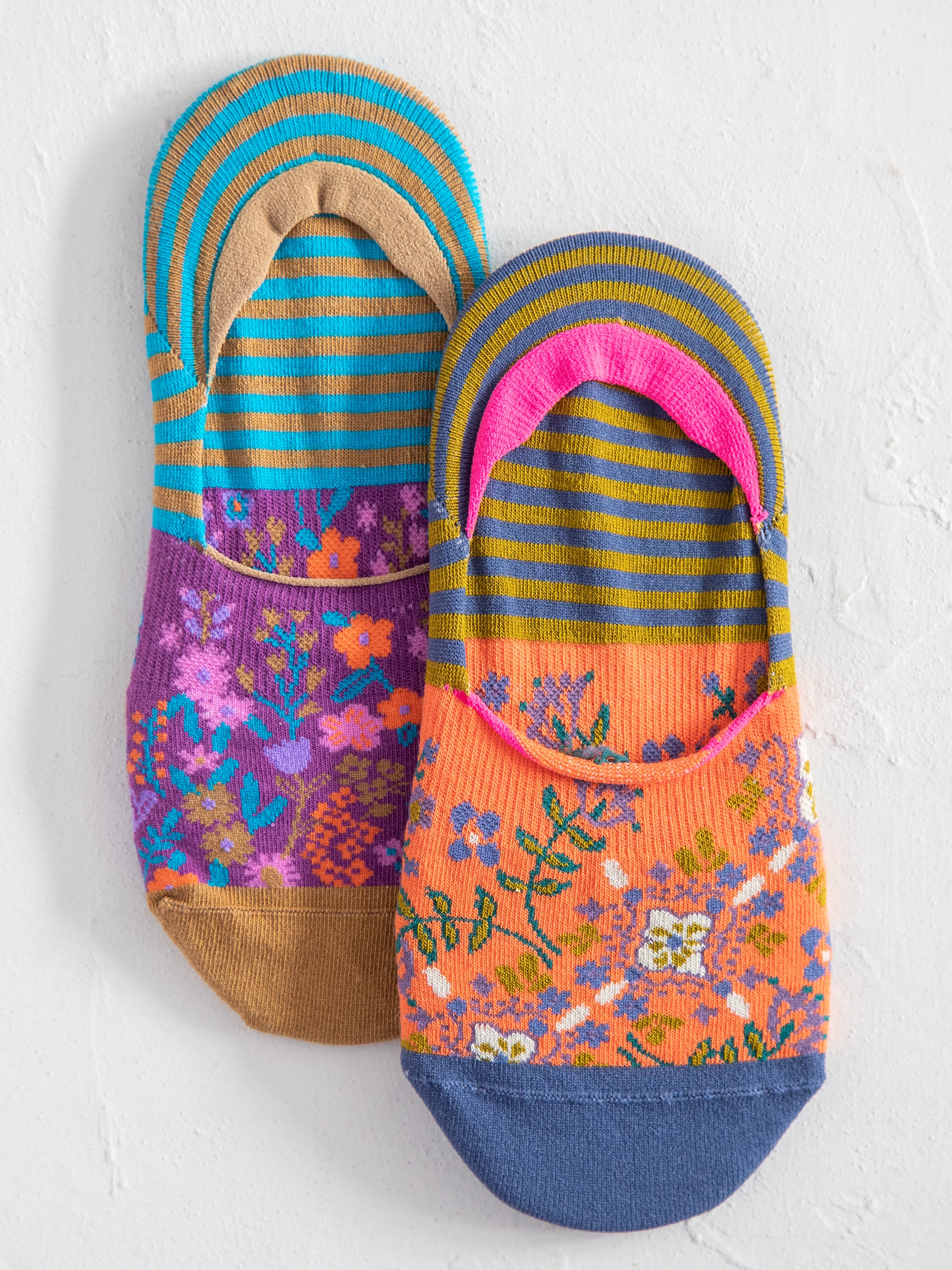 No Show Ankle Socks. Set of 2 - Dark Turquoise Floral