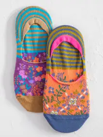 No Show Ankle Socks. Set of 2 - Dark Turquoise Floral