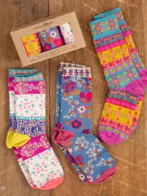 Boxed Boho Sock Set. Set of 3 - Cream Borders