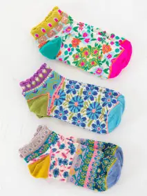 Cozy Ankle Socks. Set of 3 - Turquoise Pink
