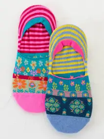 No Show Ankle Socks. Set of 2 - Pink Red Stripe