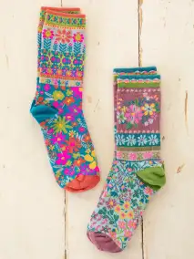Boho Sock Set. Set of 2 - Blue Flower
