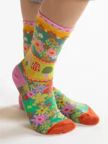Boho Sock Set. Set of 2 - Floral Mushroom(One Size)