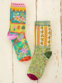 Boho Sock Set. Set of 2 - Floral Mushroom(One Size)