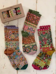 Boxed Boho Sock Set. Set of 3 - Neutral Floral