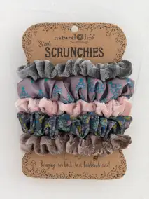 Print and Velvet Scrunchies. Set of 5 - Grey