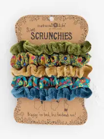 Print and Velvet Scrunchies. Set of 5 - Sage