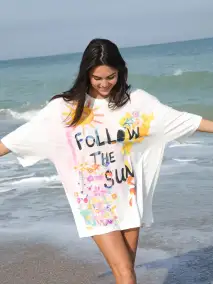 One Size Cotton Easy Tee - Follow The Sun White(One Size)
