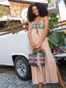 Patti Side Slit Maxi Dress - Pink Black Mixed Floral