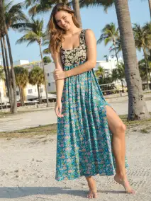 Tricia Maxi Dress - Black Blue Floral
