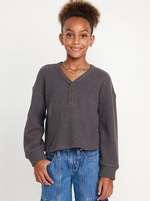 Long-Sleeve Thermal-Knit Henley Top for Girls