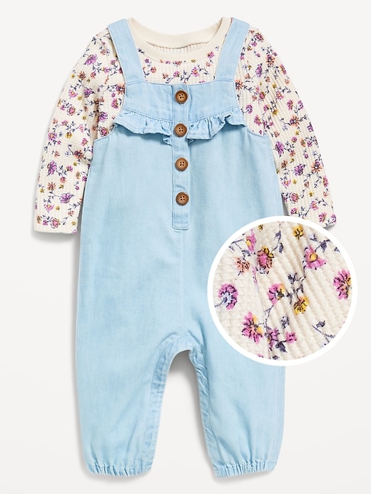 Long-Sleeve Cozy-Knit T-Shirt and Corduroy Overalls Set for Baby