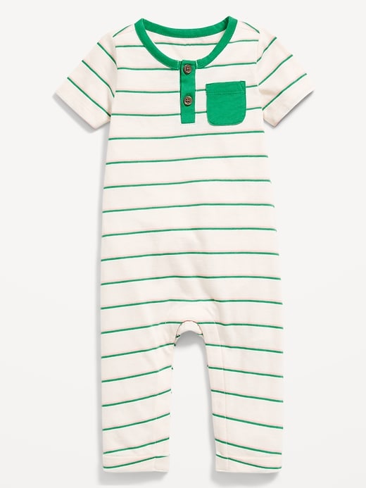 Short-Sleeve Slub-Knit Henley One-Piece for Baby