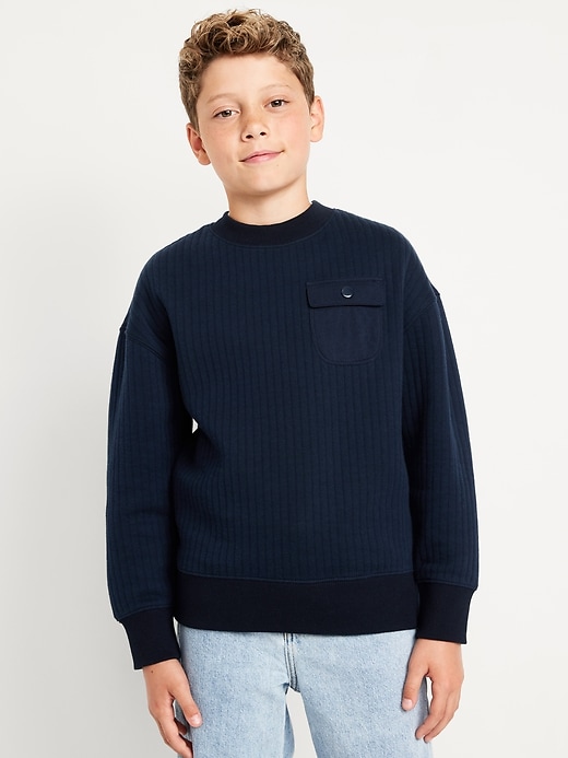 Oversized Quilted Fleece Utility Pocket Sweatshirt for Boys