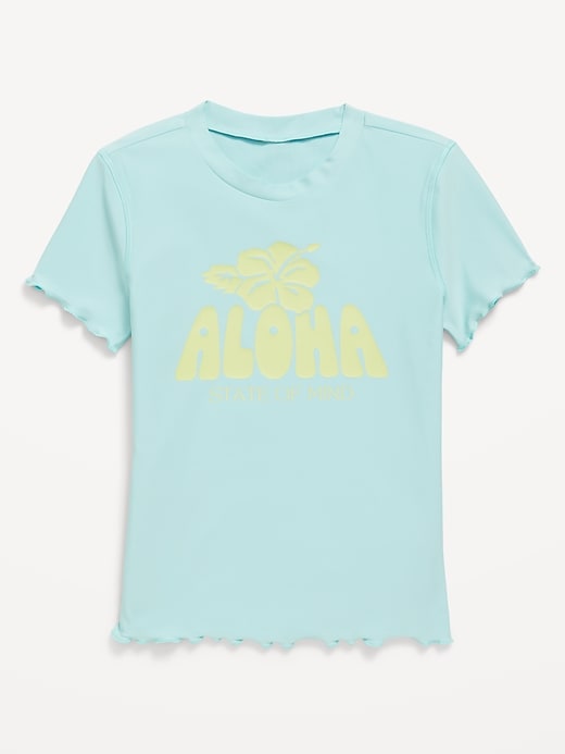 Lettuce-Edge Graphic Rashguard Swim Top for Girls