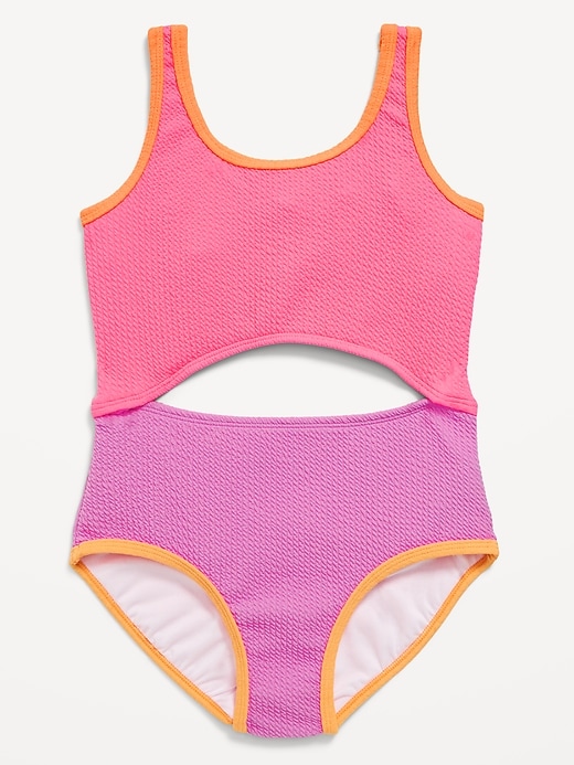 Textured Jacquard Cutout One-Piece Swimsuit for Girls