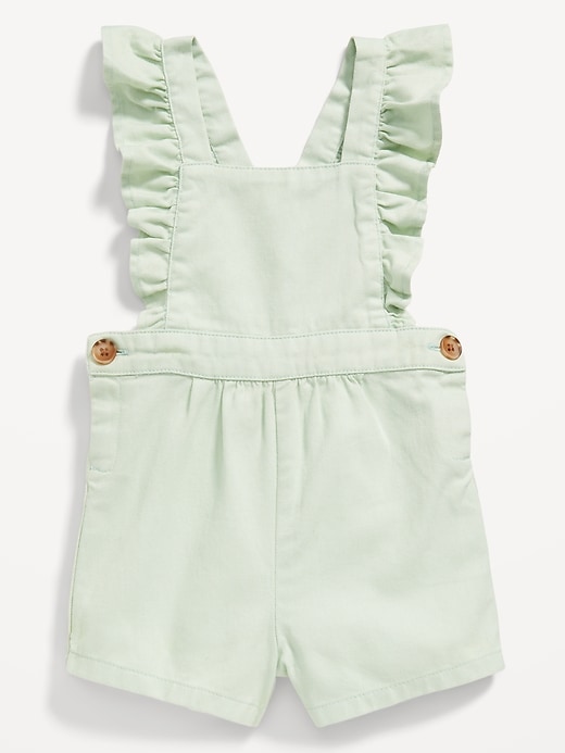 Printed Ruffle-Trim Chambray Shortalls for Baby