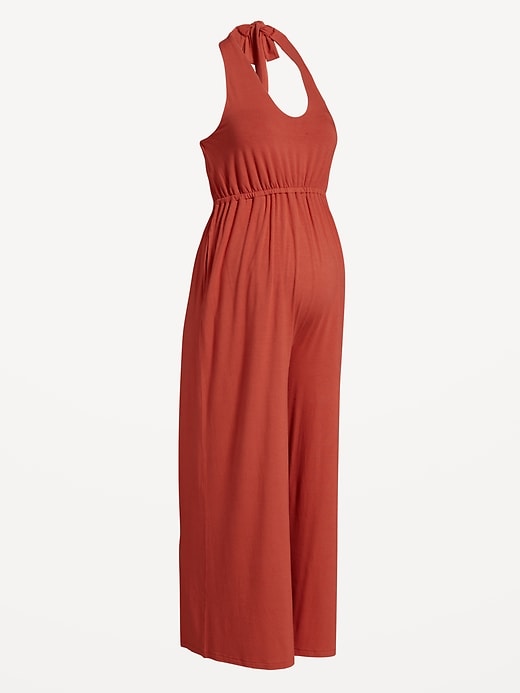 Maternity Waist-Defined Halter Jumpsuit