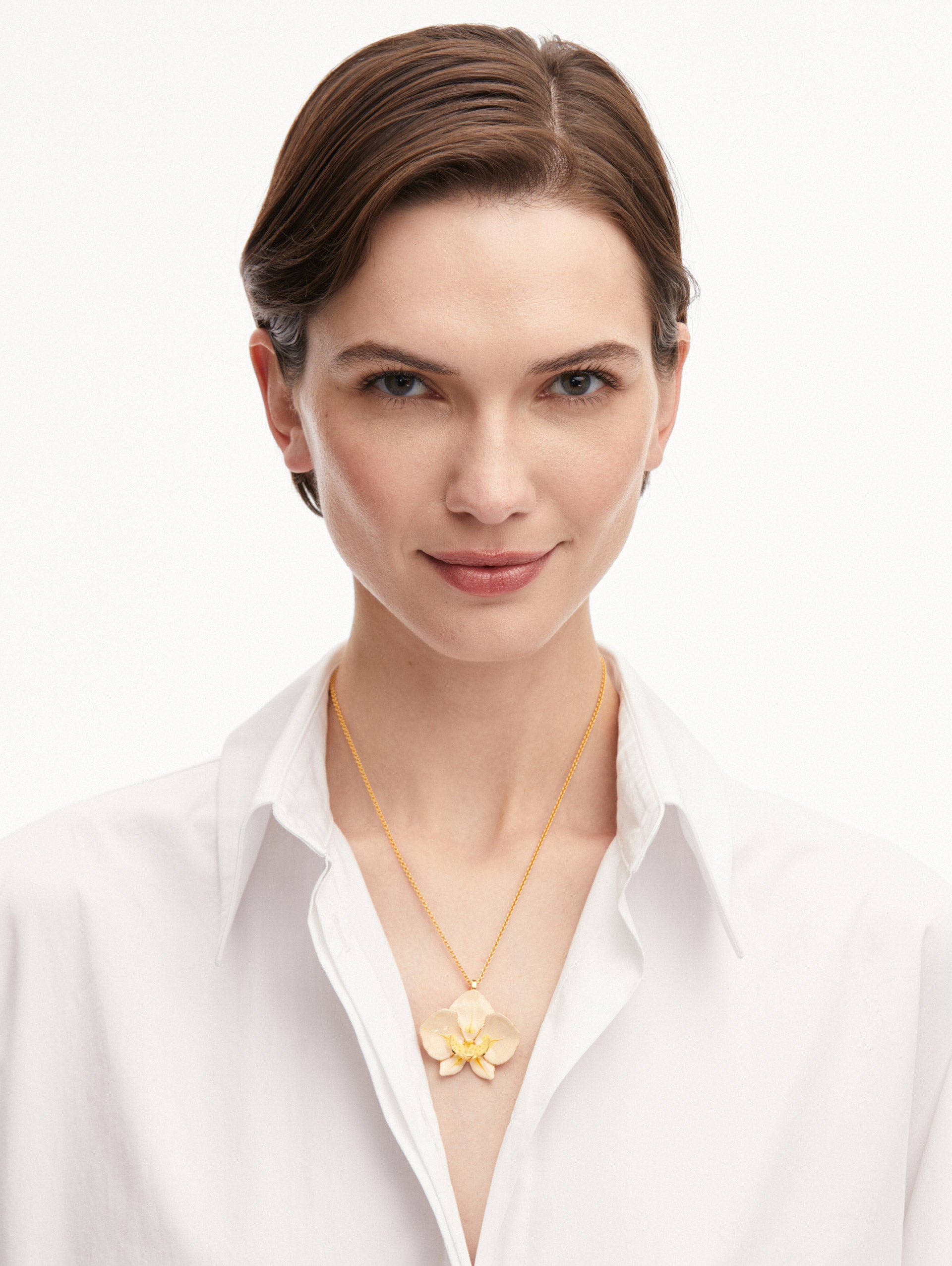 Enamel Orchid Pendant Necklace