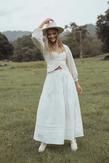 Darlia Tiered Maxi Skirt - White(XS)