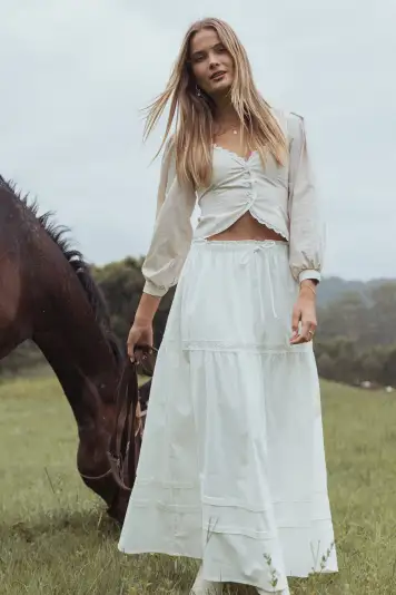 Darlia Tiered Maxi Skirt - White(XS)