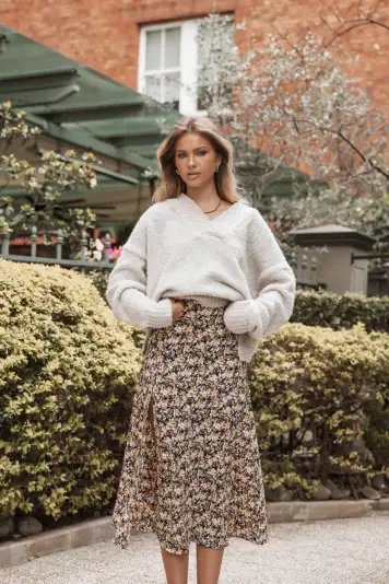 Willow Midi Skirt - Black Ditsy Floral