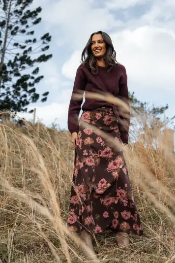 Vivie Midi Skirt - Chocolate Floral(S)