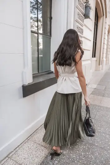 Polina Pleated Maxi Skirt - Olive(XS)