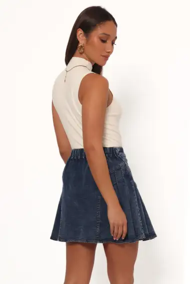 Alek Pleated Mini Skirt - Mid Wash Denim(XS)