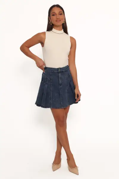 Alek Pleated Mini Skirt - Mid Wash Denim(XS)