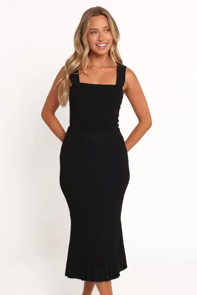 Balla Rib Knit Midi Skirt - Black