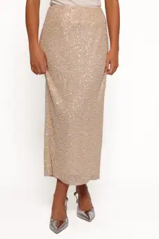 Briellia Sequin Midi Skirt - Champagne(S)