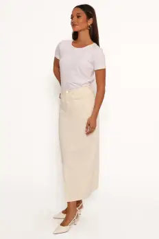 Kellen Corduroy Midi Skirt - Cream(S)