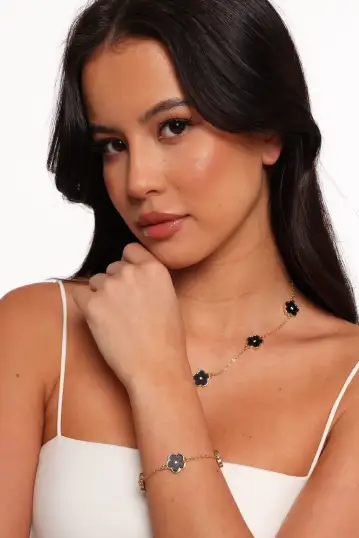 Dorothea Flower Necklace/Bracelet Set - Gold - One Size