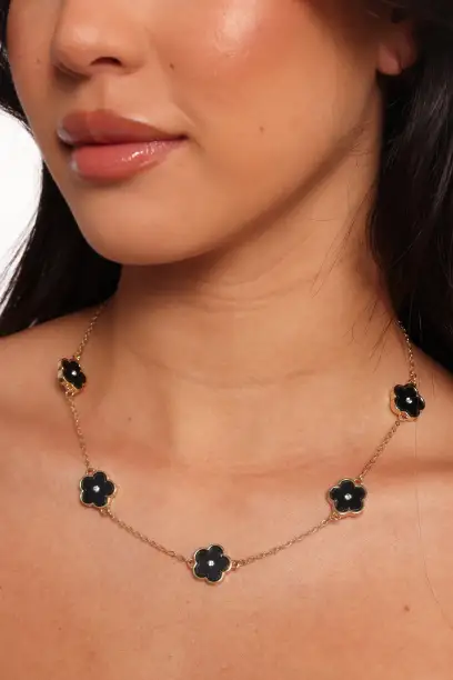 Dorothea Flower Necklace/Bracelet Set - Gold - One Size
