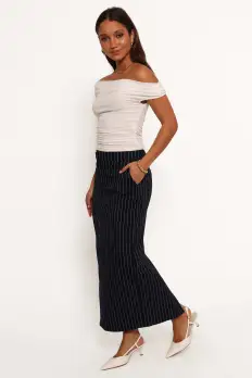 Ellory Midi Skirt - Navy Pinstripe(2)