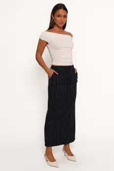 Ellory Midi Skirt - Navy Pinstripe(2)
