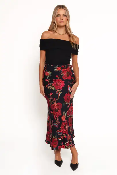 Evie Maxi Skirt - Black Floral(XS)