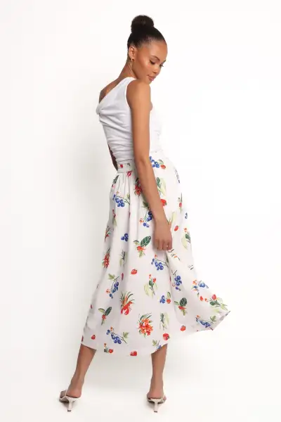Geneva Midi Skirt - Off White Red(XS)