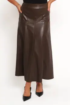Haelee Faux Leather Skirt - Brown(2)