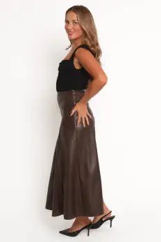 Haelee Faux Leather Skirt - Brown(2)