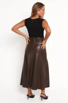 Haelee Faux Leather Skirt - Brown(2)