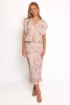 Kenna Satin Midi Skirt - Blush Rose(XS)