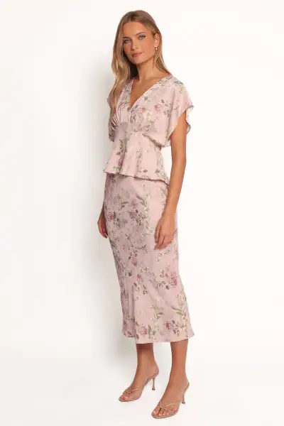 Kenna Satin Midi Skirt - Blush Rose(XS)