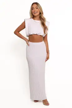 Kya Ribbed Knit Maxi Skirt - White(XS)