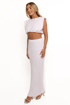 Kya Ribbed Knit Maxi Skirt - White(XS)