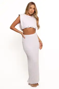 Kya Ribbed Knit Maxi Skirt - White(XS)