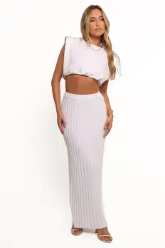 Kya Ribbed Knit Maxi Skirt - White(XS)
